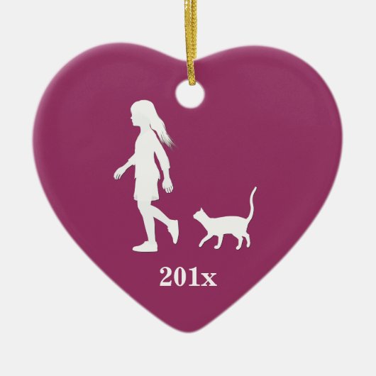 Dochter en kat: meisje en haar Kat Keramisch Ornament (Voorkant)