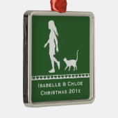 Dochter en kat: meisje en haar Kat Metalen Ornament (Rechts)