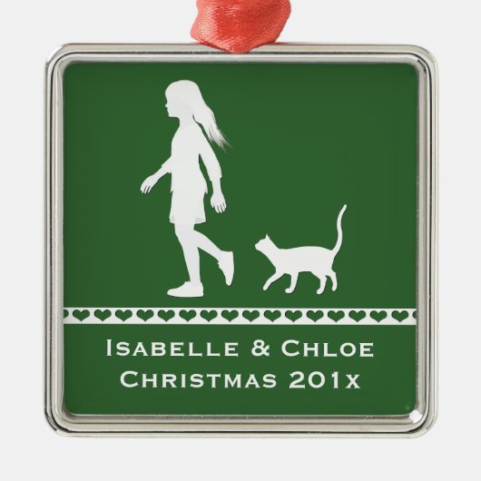 Dochter en kat: meisje en haar Kat Metalen Ornament (Voorkant)