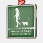 Dochter en kat: meisje en haar Kat Metalen Ornament (Links)