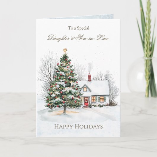Dochter en schoonzoon kerstboom feestdagen kaart (Voorkant)