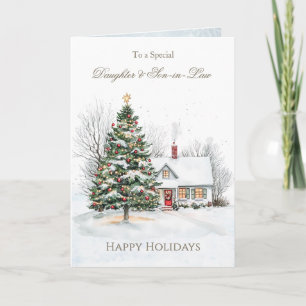 Dochter en schoonzoon kerstboom feestdagen kaart