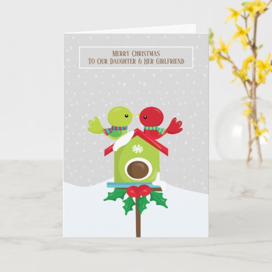 Dochter en vriendin Vogel Koppel Kerstmis Kaart (Gele Bloem)