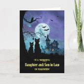 Dochter en zoon in de wet Happy Halloween Black Ca Kaart (Voorkant)
