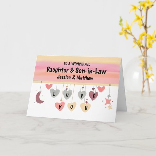 Dochter en Zoon in de Wet Valentijn Hearts Moon St Kaart (Gele Bloem)