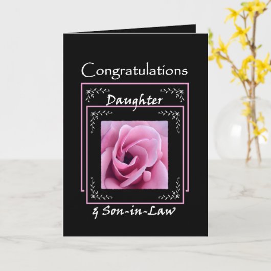 DOCHTER Felicitaties met de bruiloft - Roze Roos Kaart (Gele Bloem)