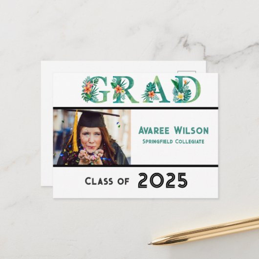 Dochter foto middelbare school Afstuderen Briefkaart (Voorkant / Achterkant in situ)