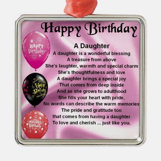 dochter gedicht blije verjaardag metalen ornament (Voorkant)