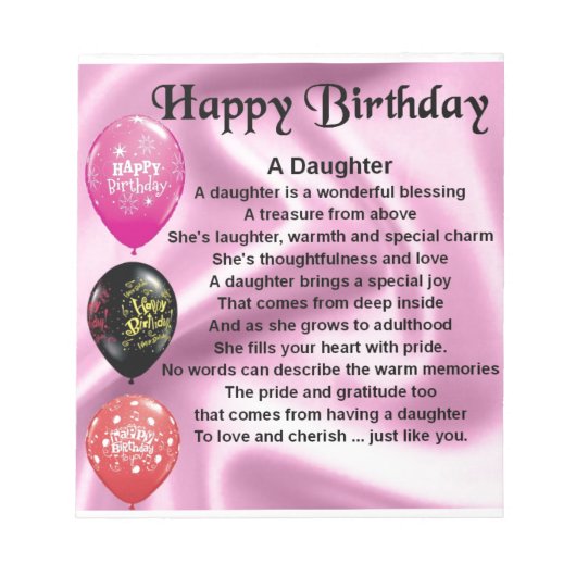 dochter gedicht blije verjaardag notitieblok (Voorkant)