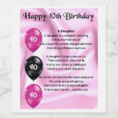 Dochter Gedicht Wijnflesje Label - 40e Verjaardag Wijn Etiket (Enkel label)