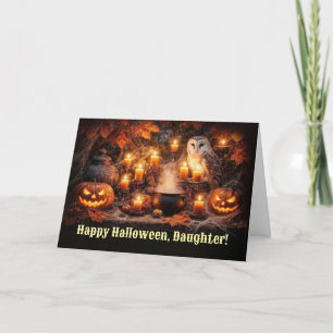 Dochter Gelukkig Halloween Mooie Herfst Uil Kaart