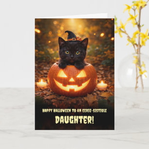 Dochter Gelukkig Halloween Schattige Zwarte Kat Ki Kaart