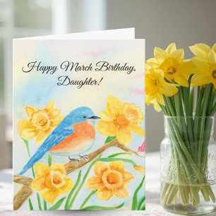 Dochter Gelukkig Maart Verjaardag Blauwe Vogel Kaart