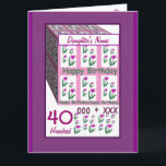 Dochter Gelukkige 40ste Verjaardag met Bloemen Kaart<br><div class="desc">DOCHTER Gelukkige 40e verjaardag met bloemen Deze kaart met zijn hartbloemen en veel knuffels en kusjes is een vrolijke manier om een speciaal iemand een gelukkige verjaardag te wensen. Alle tekst is aanpasbaar, dus je kunt "Godfather" voor haar naam veranderen, het jaar veranderen (en je hoeft het maar één keer...</div>