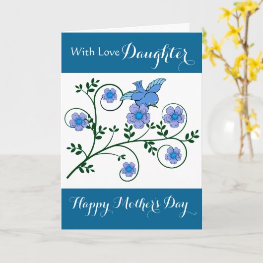 Dochter / Gelukkige Moederdag - Bloemen en Vogel Kaart (Gele Bloem)