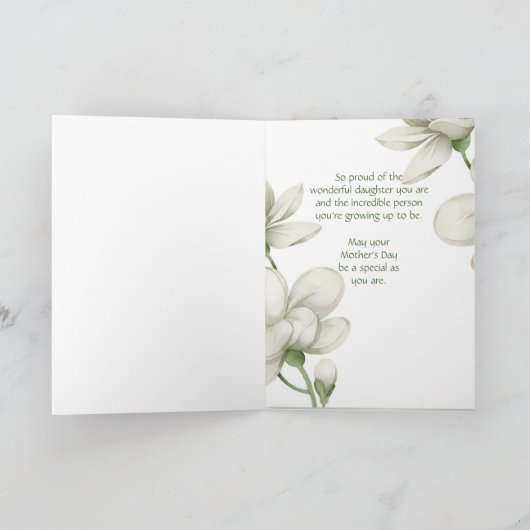 Dochter Gelukkige Moederdag Witte Bloemen Bloemstu Feestdagen Kaart (Binnen)