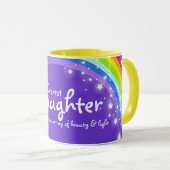 Dochter gepersonaliseerde regenboog paarse roze mo mok (Voorkant rechts)