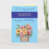 Dochter gerbera blauw geel verjaardag kaart (Voorkant)