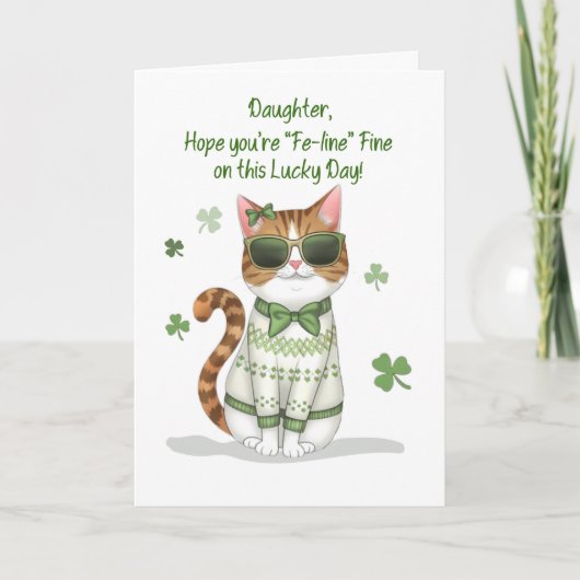 Dochter Grappig Meisje Kat Zonnebril St Patrick's Kaart (Voorkant)
