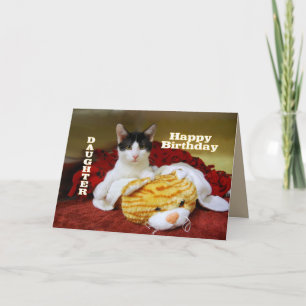 Dochter Happy Birthday Kitten met Speelgoed Tiger Kaart