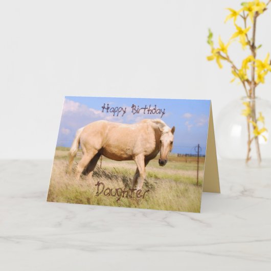 Dochter Happy Birthday Palomino Horse Kaart (Gele Bloem)