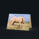 Dochter Happy Birthday Palomino Horse Kaart<br><div class="desc">Een mooi palominopaard staat in een windvrustige weide. Een ander uitzicht van het paard staat op de achterkant van de kaart.</div>