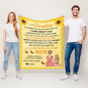 Dochter Heartfelt Zonnebloemen gepersonaliseerd Fleece Deken