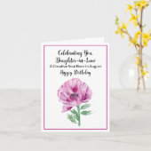 Dochter in de wet Happy August Verjaardag Paarse P Kaart (Gele Bloem)