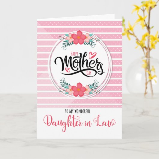 Dochter in de wet op het Moederdag-roze biontanisc Kaart (Gele Bloem)