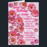 Dochter in de wet speciale verjaardagswensen madel<br><div class="desc">Een mooie verjaardagskaart voor een schoondochter. Een prachtige verjaardagskaart vol roze madeliefjes. Een mooi,  oprecht vers maakt het heerlijke gevoel compleet dat deze kaart met zich meebrengt. Stuur oprechte verjaardagswensen naar iemand speciaal.</div>