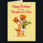 Dochter in de wet Verjaardag Puppy en bloemen<br><div class="desc">Een leuke verjaardagskaart voor een schoondochter. Een knuffelpuppy met een bos bloemen en gezegde 'Happy Birthday'. Vier een verjaardag met deze onweerstaanbare kaart met een lieve puppy met een bos van madeliefbloemen,  perfect voor het smelten van harten.</div>