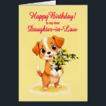 Dochter in de wet Verjaardag Puppy en bloemen<br><div class="desc">Een leuke verjaardagskaart voor een schoondochter. Een knuffelpuppy met een bos bloemen en gezegde 'Happy Birthday'. Vier een verjaardag met deze onweerstaanbare kaart met een lieve puppy met een bos van madeliefbloemen,  perfect voor het smelten van harten.</div>