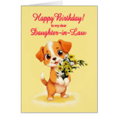 Dochter in de wet Verjaardag Puppy en bloemen (Voorkant)