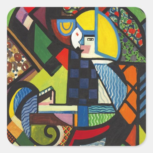 Dochter in een raket, kleurrijk schilderij, vierkante sticker (Voorkant)