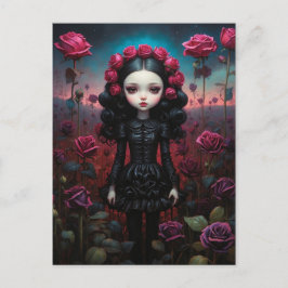 Dochter in een rozenveld briefkaart