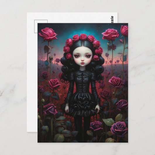 Dochter in een rozenveld briefkaart (Voorkant / Achterkant)