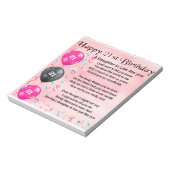 Dochter in rechtengedicht - 21ste verjaardag notitieblok (Linkerzijde)