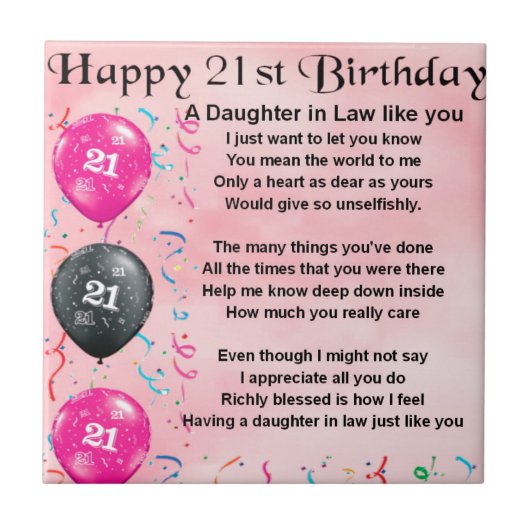 Dochter in rechtengedicht - 21ste verjaardag tegeltje (Voorkant)