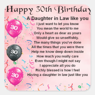 Dochter in rechtsgedicht - 30e verjaardag vierkante sticker