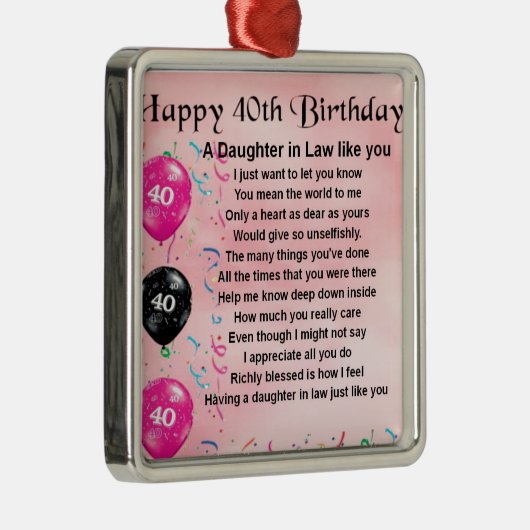 Dochter in rechtsgedicht - 40e verjaardag metalen ornament (Rechts)