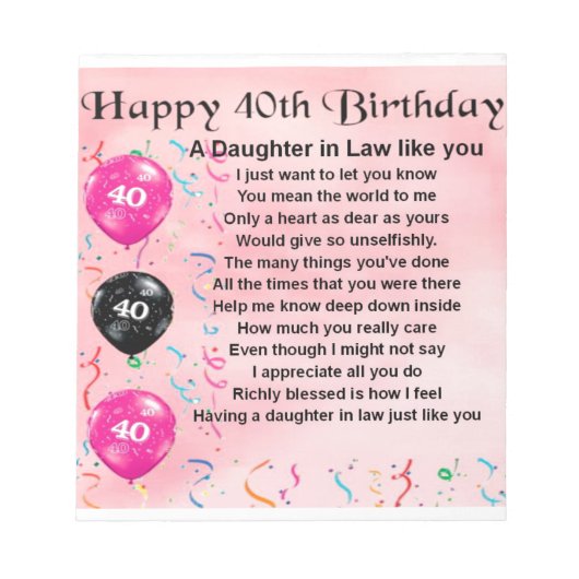 Dochter in rechtsgedicht - 40e verjaardag notitieblok (Voorkant)