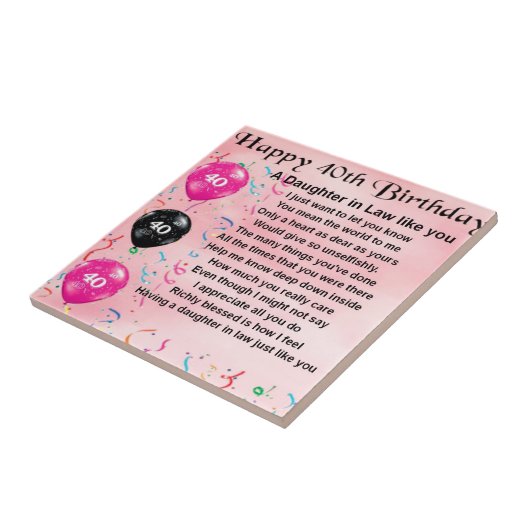 Dochter in rechtsgedicht - 40e verjaardag tegeltje (Zijkant)