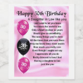 Dochter in Wet Gedicht Flesetiket 30e Verjaardag Wijn Etiket (Enkel label)