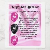 Dochter in Wet Gedicht Flesetiket 40e Verjaardag Wijn Etiket (Enkel label)