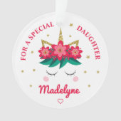 Dochter Kerst Eenhoorn gepersonaliseerd Ornament (voorkant)
