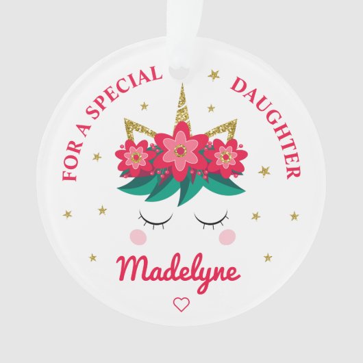 Dochter Kerst Eenhoorn gepersonaliseerd Ornament (voorkant)