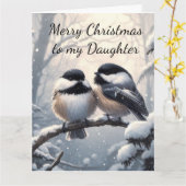 Dochter Kerstmis Wensen & Liefde Chickadee Bird Kaart (Gele Bloem)