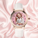 Dochter kind foto horloge<br><div class="desc">Voeg een foto toe van een kind of een familielid of vriend. Zwarte cijfers. Sjabloon voor jouw tekst,  zwarte letters.</div>