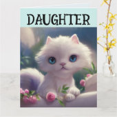 DOCHTER LEUKE WITTE KAT VERJAARDAG WENSKAART KAART (Gele Bloem)