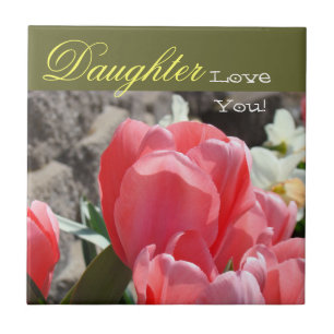 Dochter Liefde Geschenken Roze Tulpen Tegels Kunst Tegeltje